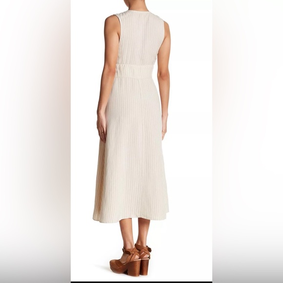 Free People Pretty Daze Linen Blend Ivory Pinstripe Midi Dress - Picture 3 of 10